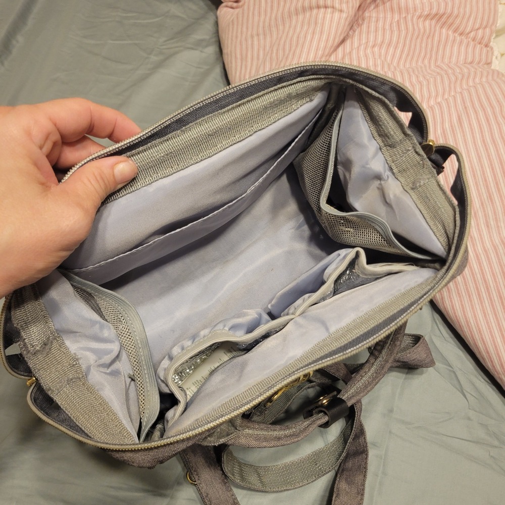 HaloVa Women Diaper Bag Backpack OS Grey Canvas Insulated Travel Functional‎ - Picture 4 of 5